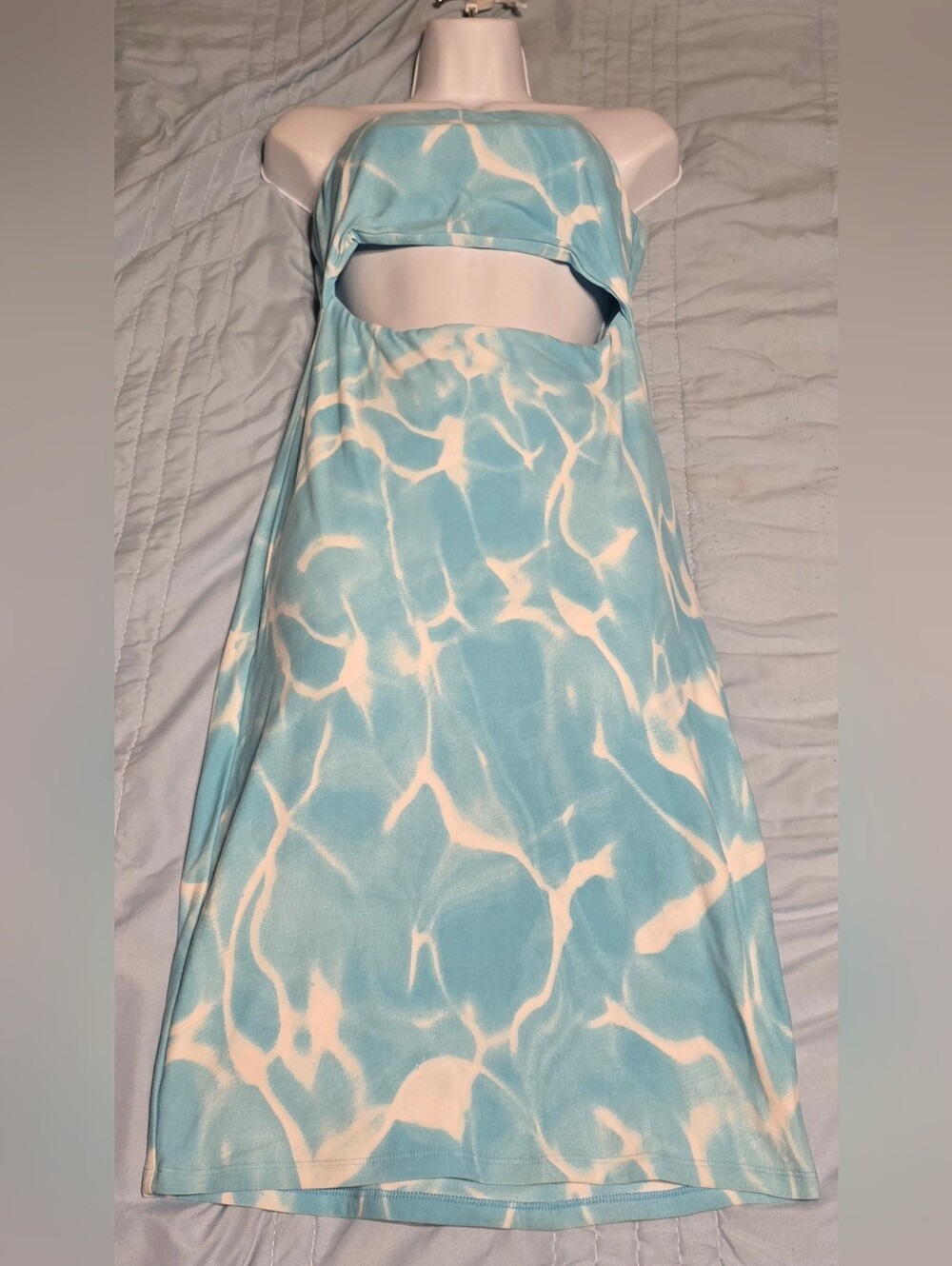 Forever 21 Blue and White Strapless Cutout Sundress